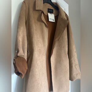 Love Tree Tan  Faux Suede Shacket in with long sleeves